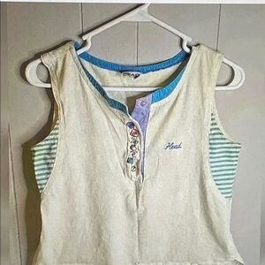 Head Cream Sleeveless Tank with Blue Trim and Green-Striped Sides